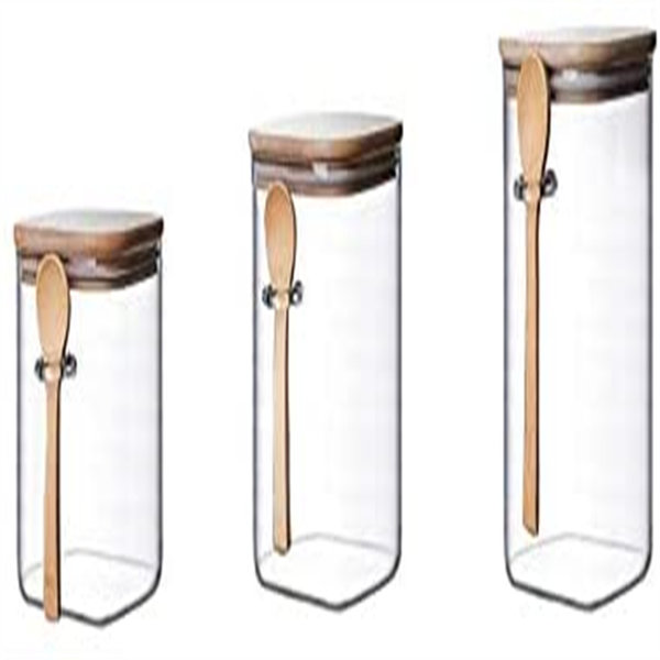 Gracie Oaks 3 Pc Clear SquareGlass Storage Jar With Bamboo Lids With